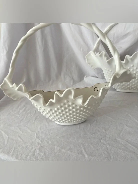 Vintage Burwood hobnail white wall basket pockets glam 60s cottage home decor - Picture 2 of 4
